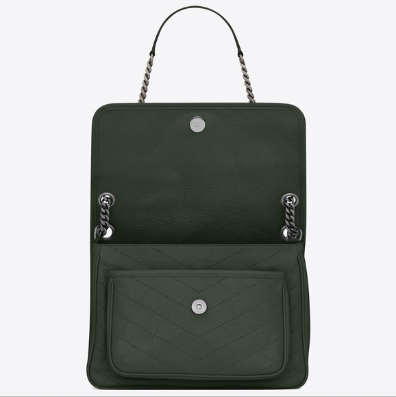 YSL Saint Laurent Niki Medium Chain Bag In Crinkled Vintage Leather-DARK GREEN - Picture 3 of 11